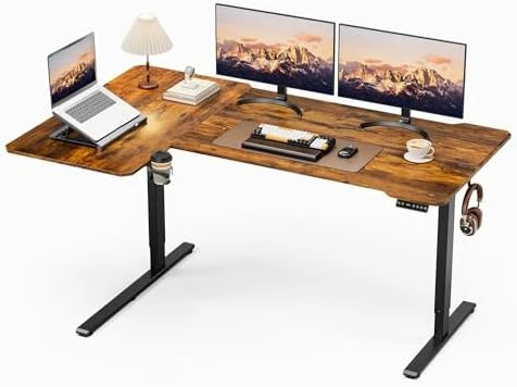 L-Shaped Electric Standing Desk with Hook & Cup Holder — Standing Desk, Acrolix