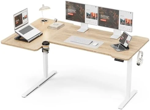 L-Shaped Electric Standing Desk with Hook & Cup Holder — Standing Desk, Acrolix