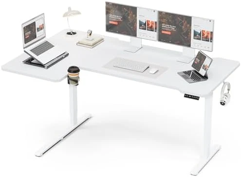 L-Shaped Electric Standing Desk with Hook & Cup Holder — Standing Desk, Acrolix