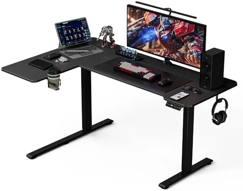 L-Shaped Electric Standing Desk with Hook & Cup Holder — Standing Desk, Acrolix