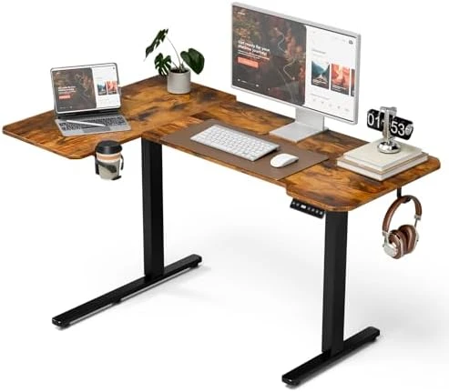 L-Shaped Electric Standing Desk with Hook & Cup Holder — Standing Desk, Acrolix