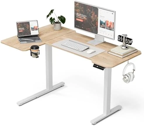 L-Shaped Electric Standing Desk with Hook & Cup Holder — Standing Desk, Acrolix