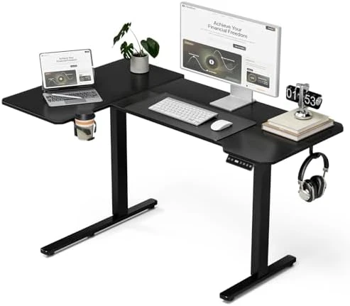 L-Shaped Electric Standing Desk with Hook & Cup Holder — Standing Desk, Acrolix