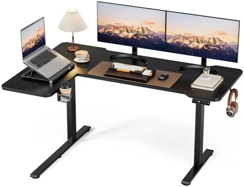 L-Shaped Electric Standing Desk with Hook & Cup Holder — Standing Desk, Acrolix