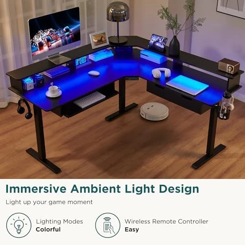 L-Shaped Electric Standing Desk — Standing Desk, RedLemon