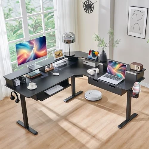L-Shaped Electric Standing Desk — Standing Desk, RedLemon