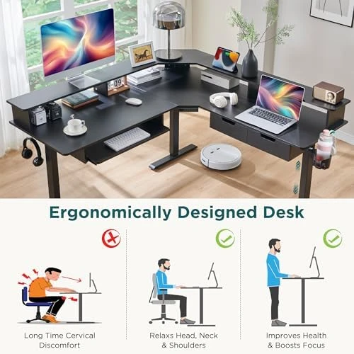 L-Shaped Electric Standing Desk — Standing Desk, RedLemon