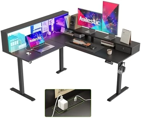 L Shaped Standing Desk 63 x 55 inch Adjustable Height, Electric Corner Standing Desk, Sit Stand Computer Table with... — Standing Desk, Agilestic