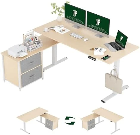 L-Shaped Standing Desk with Drawers — Standing Desk, FLEXISPOT