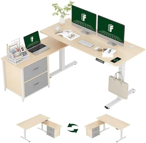 L-Shaped Standing Desk with Drawers — Standing Desk, FLEXISPOT
