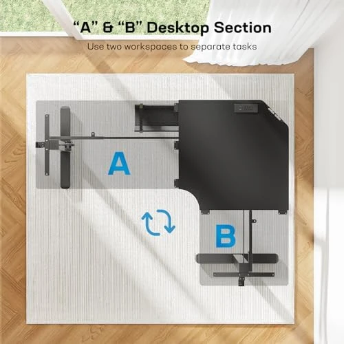 L-Shaped Standing Desk with Power Outlets — Standing Desk, HUANUO