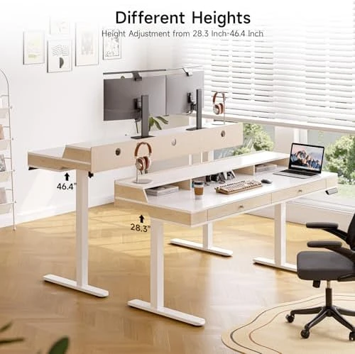 Standing Desk with Drawers, 63x23.6 Inch Electric Stand Up Desk with Storage Shelf and Memory Controller — Standing Desk, ONBRILL