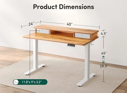 40 x 24 Inch Height Adjustable Electric Standing Desk with Double Drawer — Standing Desk, FEZIBO