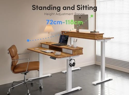 40 x 24 Inch Height Adjustable Electric Standing Desk with Double Drawer — Standing Desk, FEZIBO