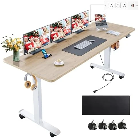48 x 24 inch Electric Standing Desk with Charging Station — Standing Desk, farexon