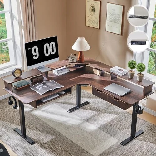 60 Inches L Shaped Electric Standing Desk — Standing Desk, RedLemon