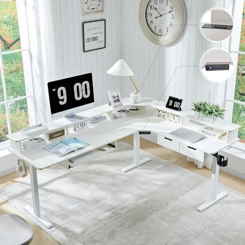 60 Inches L Shaped Electric Standing Desk — Standing Desk, RedLemon