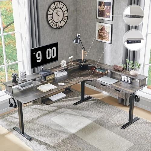 60 Inches L Shaped Electric Standing Desk — Standing Desk, RedLemon