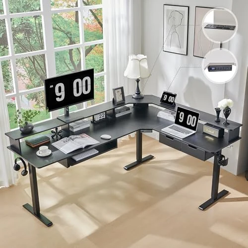 60 Inches L Shaped Electric Standing Desk — Standing Desk, RedLemon