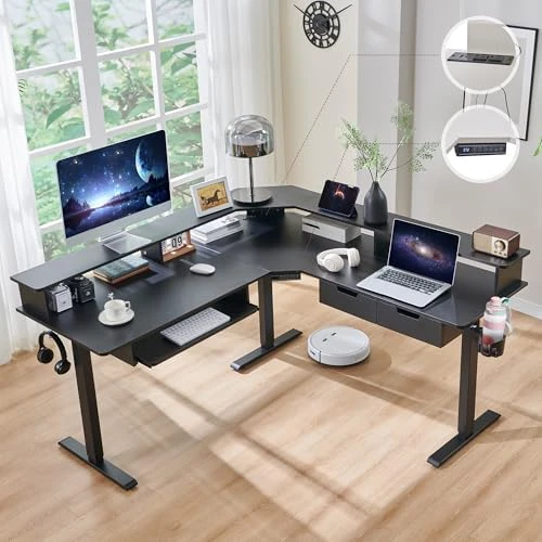 60 Inches L Shaped Electric Standing Desk — Standing Desk, RedLemon