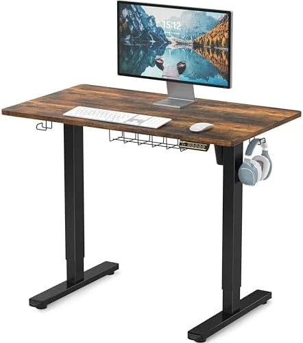 Electric Height Adjustable Sit to Stand Desk with Hanging Hooks and Cable Management — Standing Desk, SHW