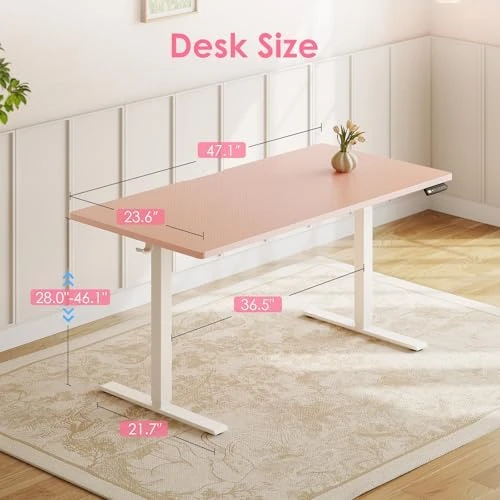 Electric Height Adjustable Standing Desk, 48 Inch Pink Computer Desk for Women Girls, Sit Stand Table for Home, Office,... — Standing Desk, OffiGo