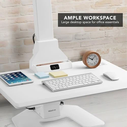 Electric Standing Desk Converter with Dual Monitor Mounts — Standing Desk, Mount-It!