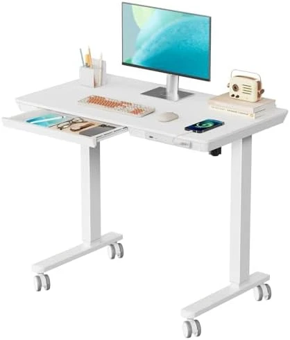 Electric Standing Desk with Drawer, 35" x 20" Whole Piece Tabletop, Height Adjustable Desk with Storage & USB Ports — Standing Desk, JYLH JOYSEEKER
