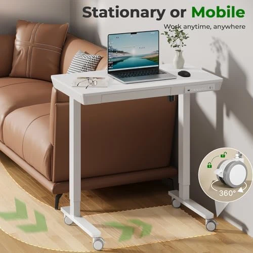 Electric Standing Desk with Drawer, 35" x 20" Whole Piece Tabletop, Height Adjustable Desk with Storage & USB Ports — Standing Desk, JYLH JOYSEEKER