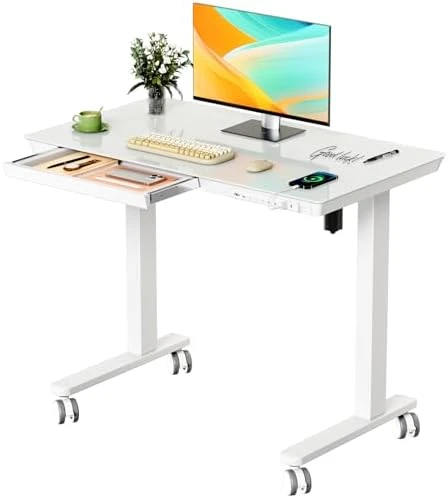 Electric Standing Desk with Drawer, 35" x 20" Whole Piece Tabletop, Height Adjustable Desk with Storage & USB Ports — Standing Desk, JYLH JOYSEEKER
