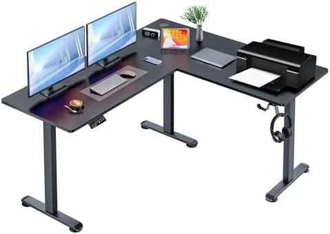 L Shaped Standing Desk with Charging Station — Standing Desk, KORGOL