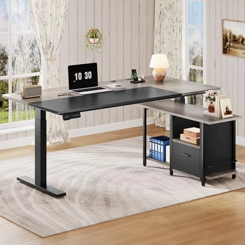 L Shaped Standing Desk with Power Outlets — Standing Desk, YITAHOME