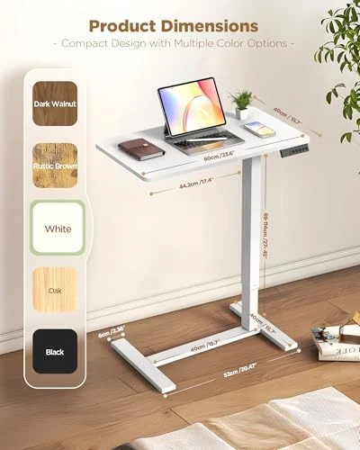 Overbed Bedside Table with Wheels, Electric Standing Desk Adjustable Height — Standing Desk, YOLEZO