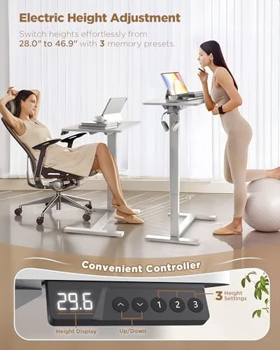 Overbed Bedside Table with Wheels, Electric Standing Desk Adjustable Height — Standing Desk, YOLEZO