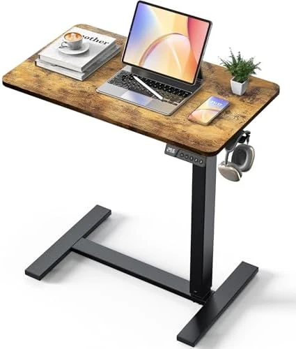 Overbed Bedside Table with Wheels, Electric Standing Desk Adjustable Height — Standing Desk, YOLEZO