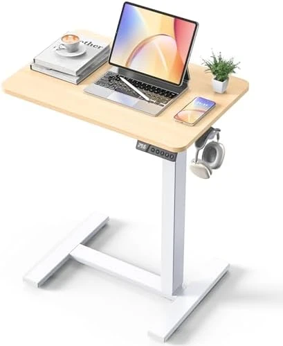 Overbed Bedside Table with Wheels, Electric Standing Desk Adjustable Height — Standing Desk, YOLEZO