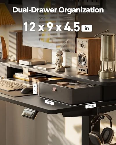 48 x 24 Inch Height Adjustable Electric Standing Desk with Double Drawer — Standing Desk, FEZIBO