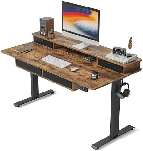 48 x 24 Inch Height Adjustable Electric Standing Desk with Double Drawer — Standing Desk, FEZIBO