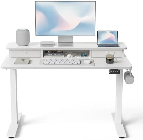 48 x 24 Inch Height Adjustable Electric Standing Desk with Double Drawer — Standing Desk, FEZIBO
