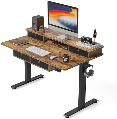 48 x 24 Inch Height Adjustable Electric Standing Desk with Double Drawer — Standing Desk, FEZIBO