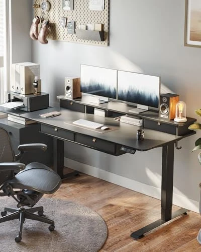 48" x 24" Standing Desk with Drawers, Height Adjustable Electric Workstation, Computer Sit Stand Up Table with Large... — Standing Desk, CubiCubi