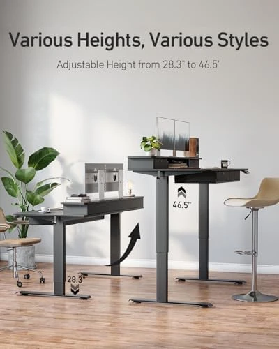 48" x 24" Standing Desk with Drawers, Height Adjustable Electric Workstation, Computer Sit Stand Up Table with Large... — Standing Desk, CubiCubi