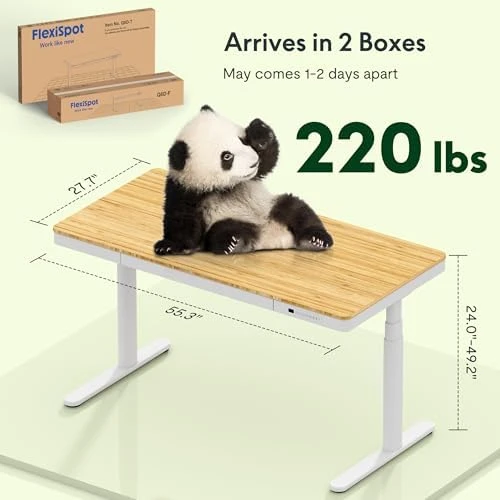 55" Bamboo Standing Desk, Dual Motor 3 Stages Adjustable Height Electric Computer Workstation with Wireless Charging,... — Standing Desk, FLEXISPOT