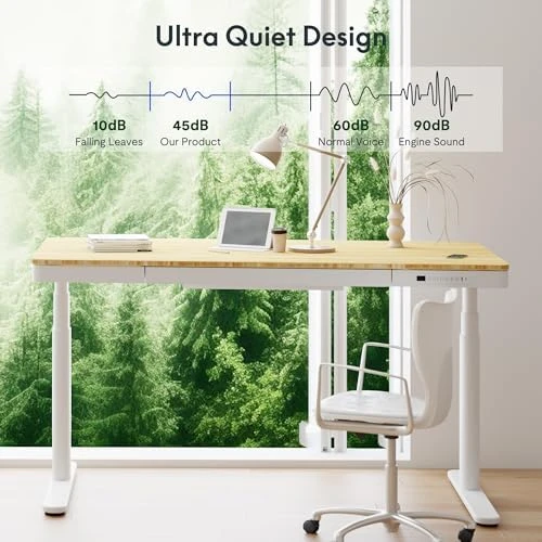55" Bamboo Standing Desk, Dual Motor 3 Stages Adjustable Height Electric Computer Workstation with Wireless Charging,... — Standing Desk, FLEXISPOT