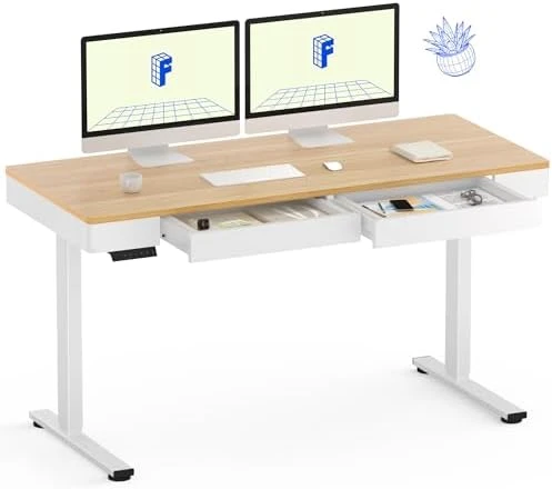 55" Bamboo Standing Desk, Dual Motor 3 Stages Adjustable Height Electric Computer Workstation with Wireless Charging,... — Standing Desk, FLEXISPOT