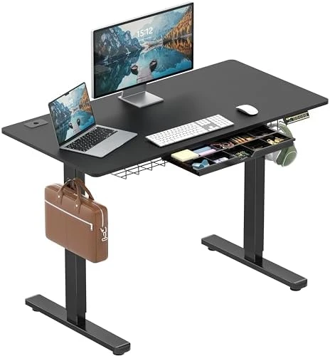 Electric Height Adjustable Standing Desk with Drawer, Memory Preset and Cable Management Tray — Standing Desk, SHW
