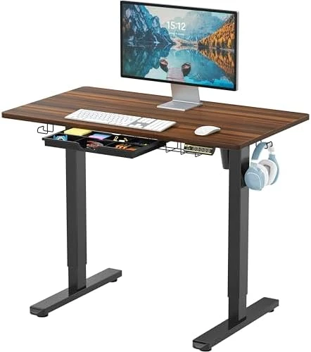 Electric Height Adjustable Standing Desk with Drawer, Memory Preset and Cable Management Tray — Standing Desk, SHW