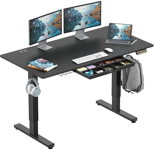 Electric Height Adjustable Standing Desk with Drawer, Memory Preset and Cable Management Tray — Standing Desk, SHW