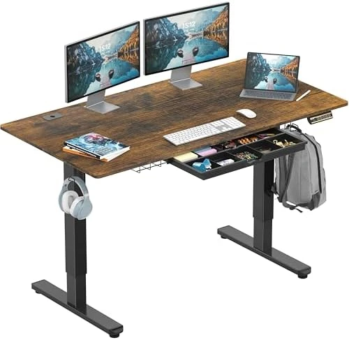 Electric Height Adjustable Standing Desk with Drawer, Memory Preset and Cable Management Tray — Standing Desk, SHW