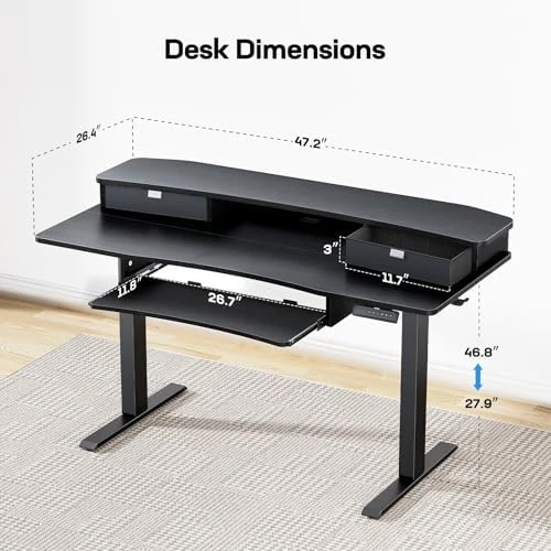 Electric Standing Desk with 2 Drawers & Large Keyboard Tray — Standing Desk, HUANUO
